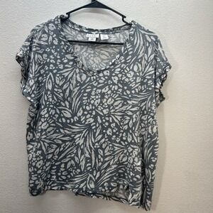 Nicole Miller Top Womens Sz M Blue Floral Short Sleeve Lightweight 100% Linen